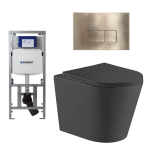 QeramiQ Dely Toiletset - 36.3x51.7cm - diepspoel - rimless - Geberit UP320 inbouwreservoir - met Burda frame - softclose toiletzitting - bedieningsplaat - rechtehoekige knoppen - SW804630