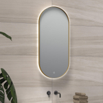 H&R Badmeubelen Oval 2.0 miroir – ovale – 40 x 90 cm – LED indirecte tout autour – chauffage de miroir – Or brillant SW1171074