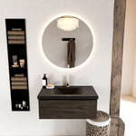 Mondiaz BUKLA Ensemble de meuble - 80x45x34cm - 1 trou de robinet - lavabo centré - solid surface - Urban - sans poignée - 1 tiroir - Mélamine - Marron foncé SW704919