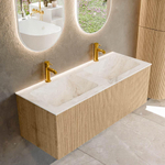 MONDIAZ KURVE-DLUX 120cm Meuble salle de bain - couleur Oak - 1 tiroir - vasque LEAF double - 2 trous de robinet - couleur Frappe SW1137350