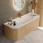 MONDIAZ KURVE 130cm Meuble salle de bain avec module 25 G et D - couleur Oak - 1 tiroir - 2 portes - vasque BIG SMALL centre - 1 trou de robinet - Talc SW1138186