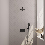 BRAUER Black Carving Thermostatische Regendouche inbouw - drukknoppen - SET 55 - 20cm hoofddouche - rechte muurarm - 3 standen handdouche - doucheslang - wandaansluitbocht - zwart mat SW925395
