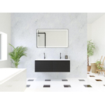 HR Matrix ensemble meuble de salle de bain 3d 120cm 2 tiroirs sans poignée avec bandeau couleur noir mat avec vasque fine double 2 trous de robinetterie blanc mat SW857087