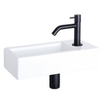 Differnz Hura Set lave-mains 38.5x18.5x9cm avec robinet courbé noit mat céramique Blanc SW285485