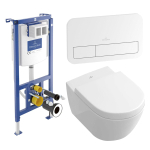 Villeroy & Boch Subway 2.0 Pack WC - WC suspendu - DirectFlush - à fond creux - abattant softclose & quickrelease - avec réservoir encastrable - plaque de commande blanc brillant - Ceramic+ - Stone White SW956278