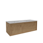 Saniclass Holz Frame Meuble de salle de bains - 120x45x40cm - 1 tiroir - 2 vasques - sans trous de robinet - trop-plein - Chêne naturel SW1437754