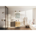 Go by Van Marcke ensemble meuble de salle de bains - 60x65x45.5cm - 2 tiroirs - avec poignées - 1 lavabo blanc mat - 1 trou de robinet - avec miroir - MDF chêne Riverside SW911675