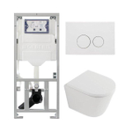 QeramiQ Dely Toiletset - 36.3x51.7cm - diepspoel - rimless - Geberit UP320 inbouwreservoir - softclose toilet zitting 35 mm - mat witte bedieningsplaat - ronde knoppen - mat wit SW1235387