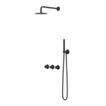 IVY Pact Ensemble de douche pluie - encastré - symmetry - 2 robinets d’arrêt - bras de plafond 30 cm - pomme de douche slim 30 cm - barre de douche avec sortie - flexible de douche 150 cm - douchette 3 jets - Noir mat PED SW1036973