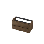 Ink fineer meuble sous-vasque 100x52x45cm 2 tiroirs tourniquet sans poignée décor bois chocolat SW493731