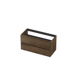 INK Wastafelonderkast - 100x45x52cm - 2 lades - greeploos - met houten keerlijst - MDF - Chocolate SW493731