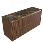 Saniclass Holz Atelier Ensemble meuble de salle de bains - 140x45x63cm - plan de travail en pierre naturelle Noche Dark Emperador - 2 trous de robinet - 4 tiroirs - noyer pur mat (bois) SW1478323