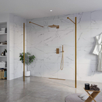 Fortifura Galeria Vrijstaande Inloopdouche - 180x200cm - helder - antikalk - 8mm veiligheidsglas - 2 zijwanden - 40cm - wandsteunen en hoekprofielen - PVD - geborsteld koper SW993135