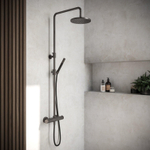 Hotbath Cobber ensemble de douche à effet pluie thermostatique avec tête de douche ronde 20 cm douchette à main barre fer vieilli SW74481