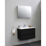 Basic Bella Meuble lavabo céramique avec 1 trou de robinet avec armoire de toilette à 2 portes grise 80x55x46cm Flat Pack Noir mat SW538933