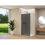 Van Rijn Products ST01 vaste wand - 88x200cm - grijs rookglas - - dikte 8mm - stabilisatiestang - muurprofiel - Zwart SW1163862