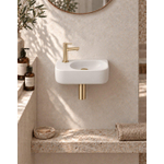 QeramiQ Fuente pack lave-mains – 40 x 21,5 x 12 cm – céramique blanc mat – perçage à gauche – robinet doré brossé SW1232819