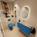 MONDIAZ TURE-DLUX Meuble toilette - 100cm - Jeans - EDEN - vasque Frappe - position centrale - sans trou de robinet SW1102805