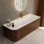 MONDIAZ KURVE-DLUX 125cm Meuble salle de bain avec module 25 G - couleur Walnut - 1 tiroir - 1 porte - vasque BIG MEDIUM droite - 1 trou de robinet - couleur Ostra SW1137854