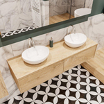 ENSEMBLE DE MEUBLE MONDIAZ LUSH - 150 cm - 2 tiroirs - lavabo BARCO - 2 lavabos - 2 trous de robinet - chêne blanchi SW409608