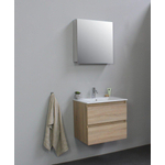 Basic Bella Meuble lavabo céramique avec 1 trou de robinet avec armoire de toilette à 1 porte grise 60x55x46cm Flat Pack Chêne SW538836