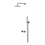 IVY Bond Ensemble de douche de tête - encastré - symmetry - inverseur d'arrêt 2 voies - bras de plafond 15 cm - douche de tête medium 25 cm - barre de douche avec sortie - flexible de douche 150 cm - douchette satin spray - Noir métal brossé PVD SW1033607