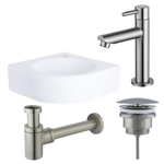 FortiFura Fuente Pack Lave-mains d'angle - 30x30x10cm - 1 trou de robinet - céramique - robinet Inox - Blanc SW1111512