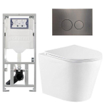 QeramiQ Dely Toiletset - 36.3x51.7cm - diepspoel - rimless - Geberit UP320 inbouwreservoir - met Burda frame - softclose toiletzitting - gunmetal bedieningsplaat - ronde knoppen - mat wit SW804612