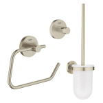 Grohe Essentials Set WC en 3 parties avec porte-brosse WC, crochet, et porte-rouleau sans couvercle Nickel brossé SW529068