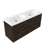 Saniclass Holz Pure Badkamermeubelset - 140x45x63.5cm - Palermo keramische wastafel wit - 2 wasbakken - zonder kraangaten - 4 lades - mat eiken charcoal (hout) SW1580127