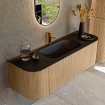 MONDIAZ KURVE 140cm Meuble salle de bain avec module 25 G et D - couleur Oak - 1 tiroir - 2 portes - vasque BIG SMALL centre - 1 trou de robinet - Urban SW1138368