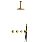 Hotbath Cobber ensemble de douche pluie encastré – douche de tête Ø 20 cm – bras de plafond 15 cm – douchette bâton – laiton brossé PVD (or) SW677668