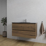Adema Chaci Ensemble de meuble 101x46x57cm avec 2 tiroirs sans poignée vasque en céramique noire avec trou de robinet Noix SW809379