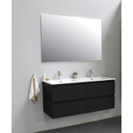 Basic Bella Meuble salle de bains avec lavabo céramique Blanc avec miroir 120x55x46cm 2 trous de robinet Noir mat SW491882