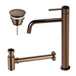Fortifura Calvi Slim Wastafelkraanset - verhoogde wastafelkraan - always open plug - verlaagde design - sifon - PVD - geborsteld koper SW1079955