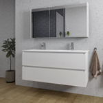 Saniclass Chaci Meuble de salle de bain - 120x46x55cm - lavabo en céramique blanc - 2 vasques - 2 trous de robinet - 2 tiroirs - armoire miroir - blanc mat SW856538