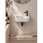 QeramiQ Fuente pack lave-mains – demi-rond – 40 x 21,5 x 12 cm – céramique blanc mat – robinet noir mat SW1232794