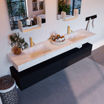 Mondiaz ALAN-DLUX Ensemble de meuble - 200cm - meuble Urban mat - 2 tiroirs - Lavabo Cloud Opalo suspendu - vasque Gauche et droite - 2 trous de robinet SW806218