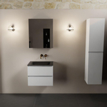 Mondiaz AIVY Ensemble de meuble - 60x45x50cm - 0 trous de robinet - 1 vasque Urban Solid surface - Centre - 2 tiroirs - avec armoire de toilette - MDF Talc SW892388