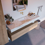 Mondiaz ALAN-DLUX Ensemble de meuble - 150cm - meuble Washed Oak mat - 1 tiroir - Lavabo Cloud Frappe suspendu - vasque Centre - 0 trous de robinet SW808872
