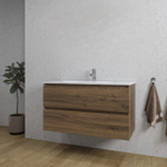Adema Chaci Ensemble de meuble 101x46x57cm avec 2 tiroirs sans poignée vasque en céramique blanche 1 trou de robinet Noyer SW809371