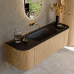 MONDIAZ KURVE 140cm Meuble salle de bain avec module 25 G et D - couleur Oak - 1 tiroir - 2 portes - vasque BIG SMALL centre - sans trous de robinet - Urban SW1138387