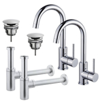 Fortifura Calvi Kit robinet lavabo - pour double vasque - robinet haut - bec rotatif - bonde non-obturable - siphon design - Chrome brillant SW915293