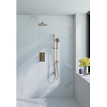 Fortifura Calvi Inbouw Regendoucheset - thermostatisch - wandarm - glijstang - 30cm - hoofddouche - ronde handdouche - metalen doucheslang - PVD - geborsteld messing (goud) SW1412062