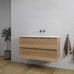Adema Chaci Ensemble de meuble 101x46x57cm avec 2 tiroirs sans poignée vasque en céramique blanche sans trou de robinet cannelle SW809374