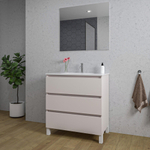 Saniclass Chaci PLUS Meuble de salle de bain - 80x86x46cm - lavabo en céramique blanc - 1 vasque - 1 trou de robinet - 3 tiroirs - miroir rectangulaire - mat cotton (beige) SW1182406