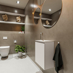 MONDIAZ TURE Fonteinset - 40x23x50cm - 1 kraangat - 1 deur - linen mat - Wasbak rechts - Solid Surface Wit SW475066