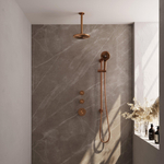 Brauer Copper Edition Ensemble de douche pluie encastré - douche principale 20cm - bras plafond 20cm - 3 boutons lisses - douchette ronde 3 positions - PVD - cuivre brossé SW374507