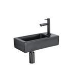 QeramiQ Fuente fonteinset – 37.5x18.5x9 cm – keramiek zwart mat – kraangat rechts – mat zwarte kraan SW1232732