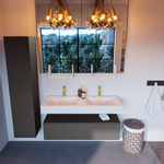 Mondiaz ALAN-DLUX Ensemble de meuble - 120cm - meuble Dark grey mat - 1 tiroir - Lavabo Cloud Opalo suspendu - vasque Gauche et droite - 2 trous de robinet SW806372